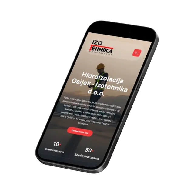 Izotehnika d.o.o., prikaz web stranice na mobitelu