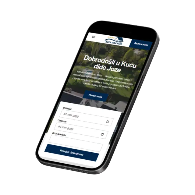 Kuća Dida Joze, prikaz web stranice na mobitelu