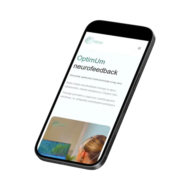 Optimum Neurofeedback, prikaz web stranice na mobitelu