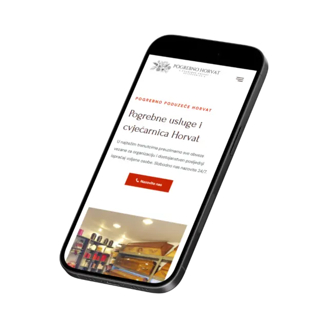 Pogrebno Horvat, prikaz web stranice na mobitelu