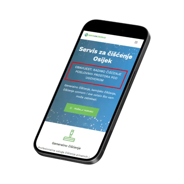 NDN Servis za čišćenje, prikaz web stranice na mobitelu